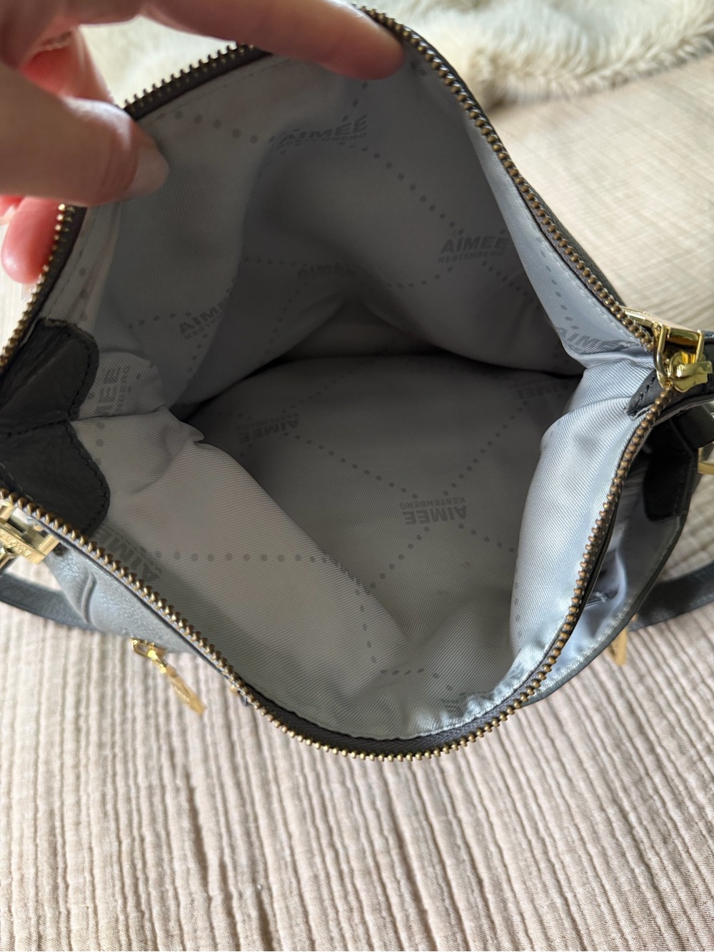 Aimee Kestenberg Soho gray pebbled leather moto zipper bag - Picture 7 of 10